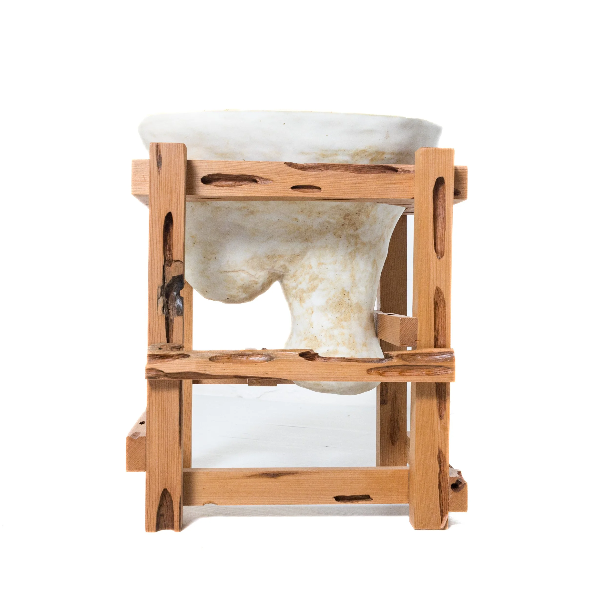 A table made out of recycled wood and ceramic. Professor CoCo Ree Lemery will be showing her new fully recycled furniture collection at Wanted Design and ICFF as well as Collectible Design in Brussels in 2024.