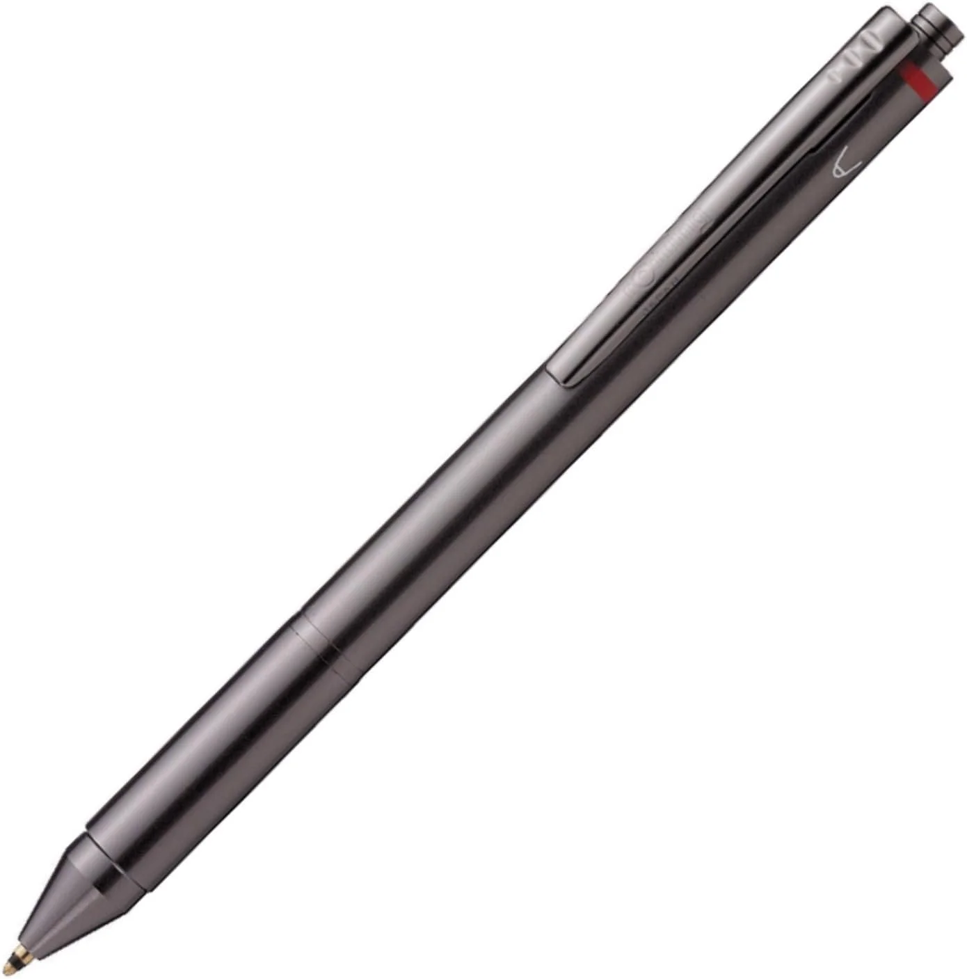 A sleek, metallic stylus pen with a clip and button on the side, angled diagonally on a plain white background.