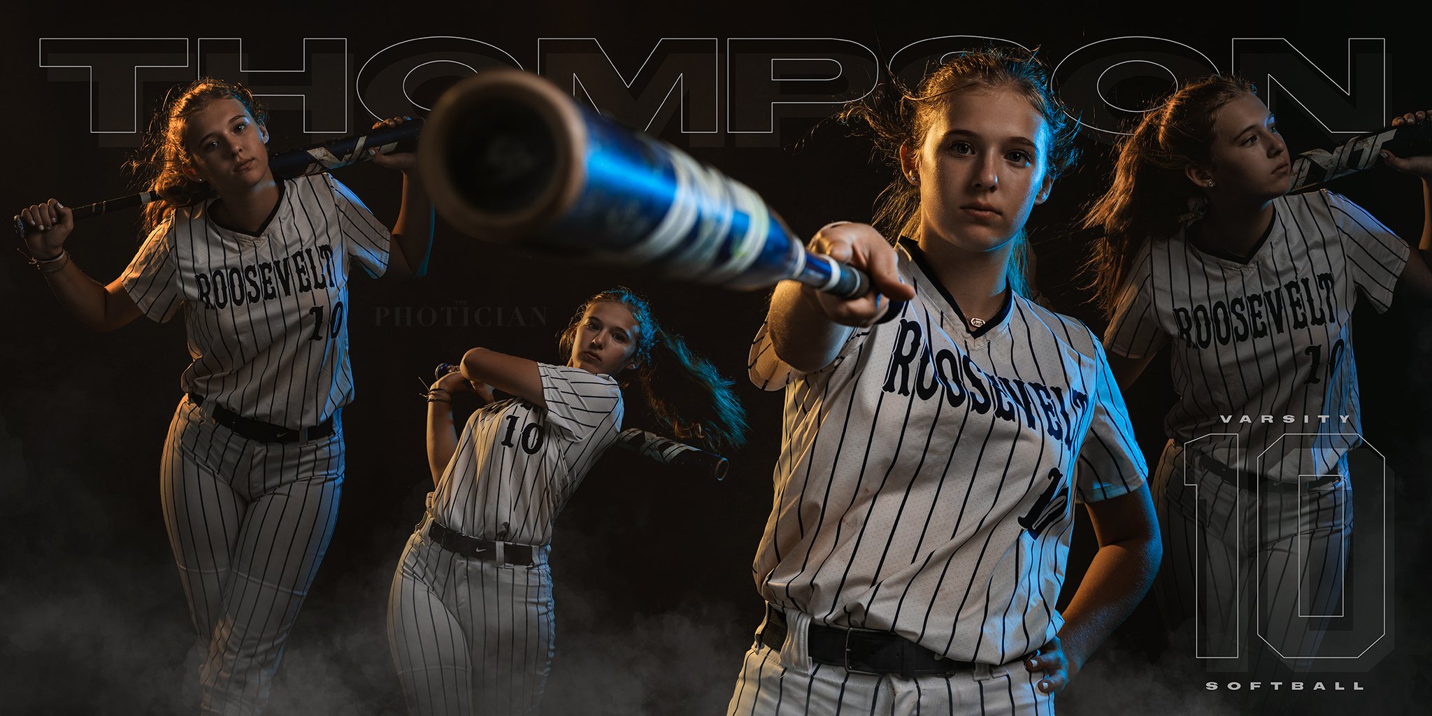 In-studio composite portrait of a varsity softball player by The Photician
