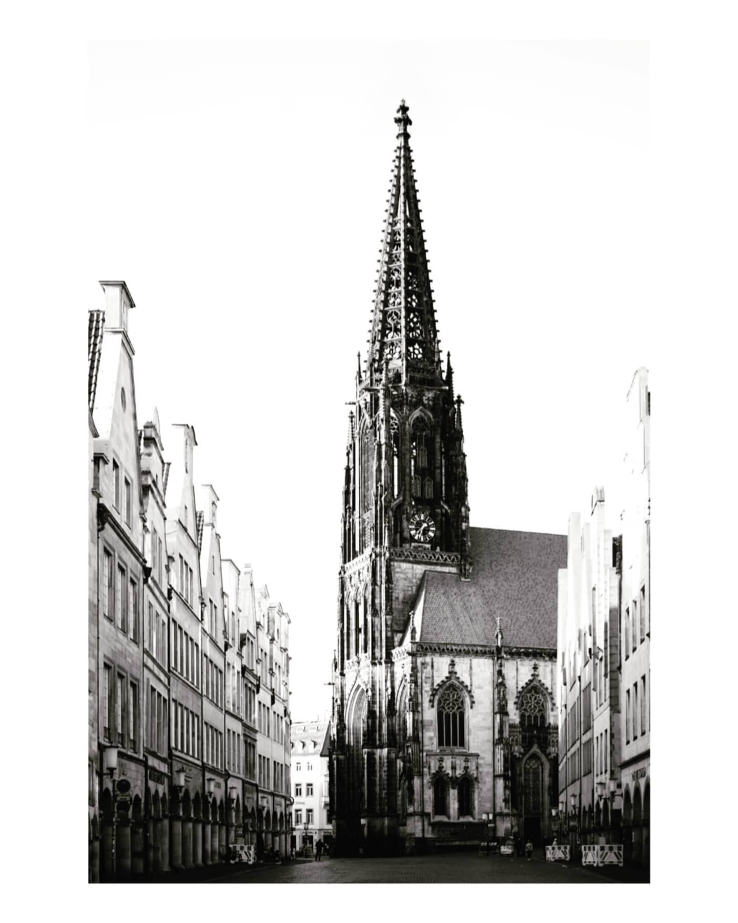St. Lamberti, M&uuml;nster 

Prinzipalmarkt, looking towards St. Lamberti Church, in the historical city center of M&uuml;nster, Germany. This Gothic landmark was built from 1375 to 1450, although the bell tower had to be completely rebuilt from 1871