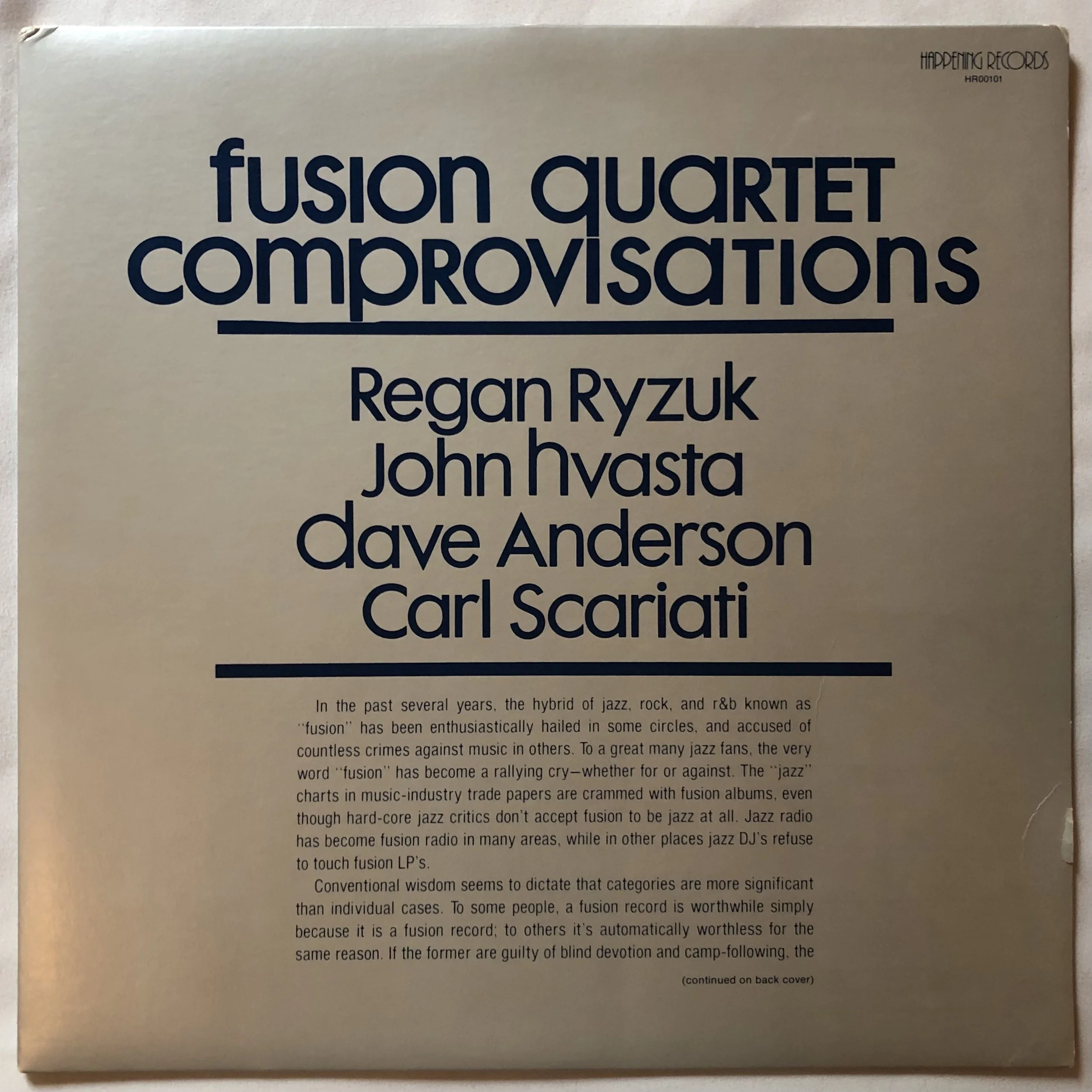 1981 Fusion Quartet Comprovisations LP / Happening Records Private Press / Fusion, Prog, Avant Funk