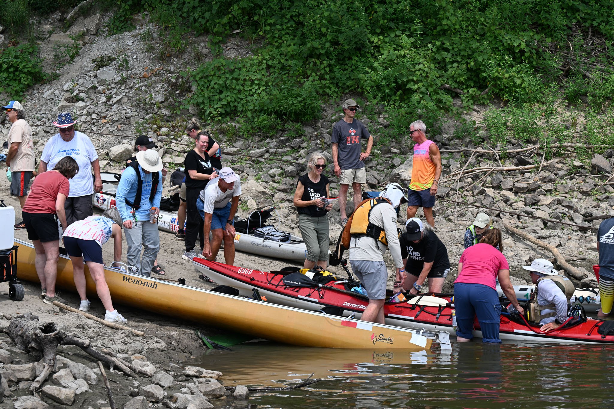 Racers and ground crews gather at the boat ramp on Wednesday, July 29, 2026, at Cooper’s Landing in Columbia. The race will officially end on Friday, though many are expected to finish on Thursday.