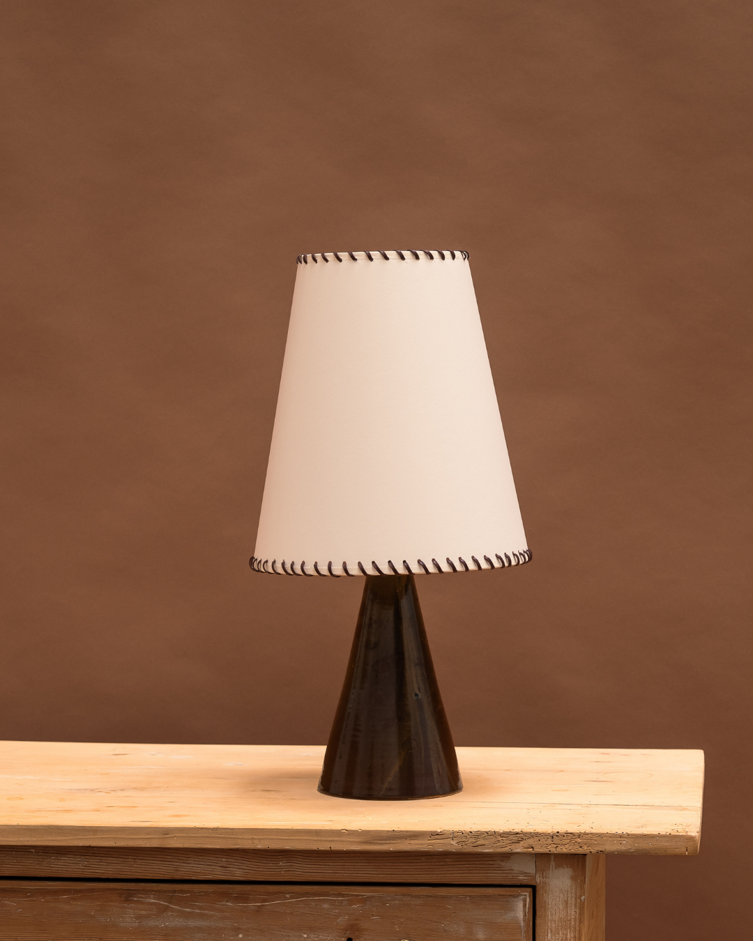 The Etta Lampshade — Chocolate Whipstitched Trim, Tall