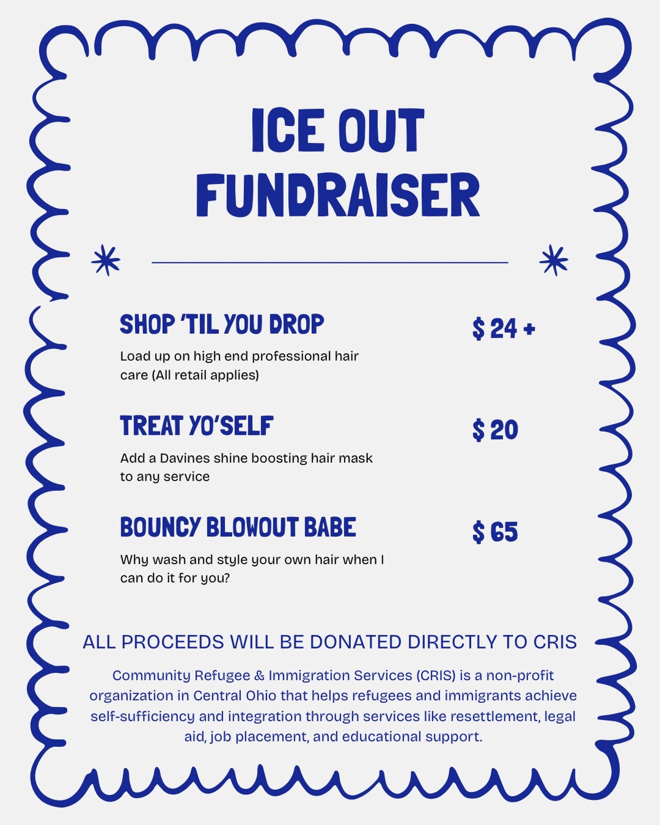 I am sick to my stomach and consistently brought to tears by what is happening in our country right now. 

Buy some retail, add a mask to your service, or get a blowout. All proceeds will go directly to providing aid to our neighbors impacted by ICE.