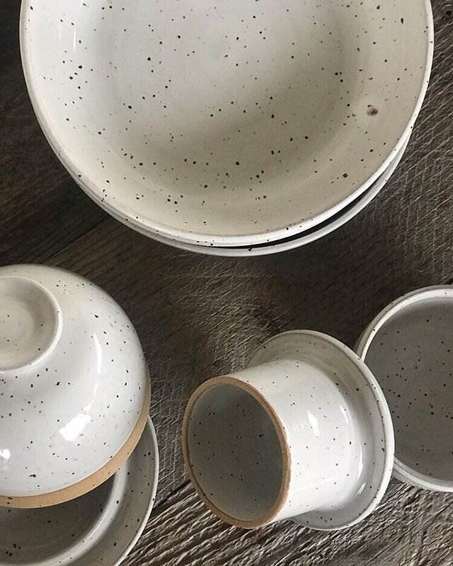 this stunning pottery collection is locally made by marlene bauer, with a timeless speckled glaze. shop the collection today 🤍 #supportsmallbusiness