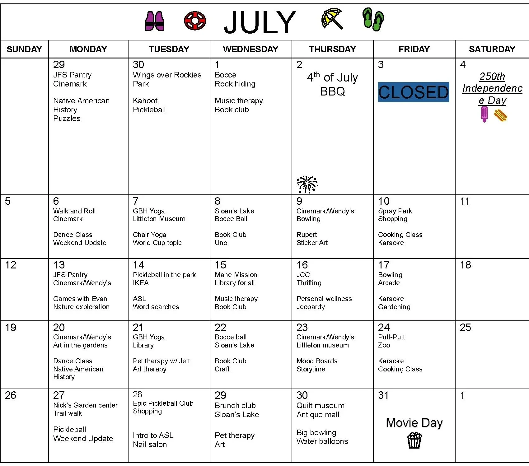 July ACE Calendar