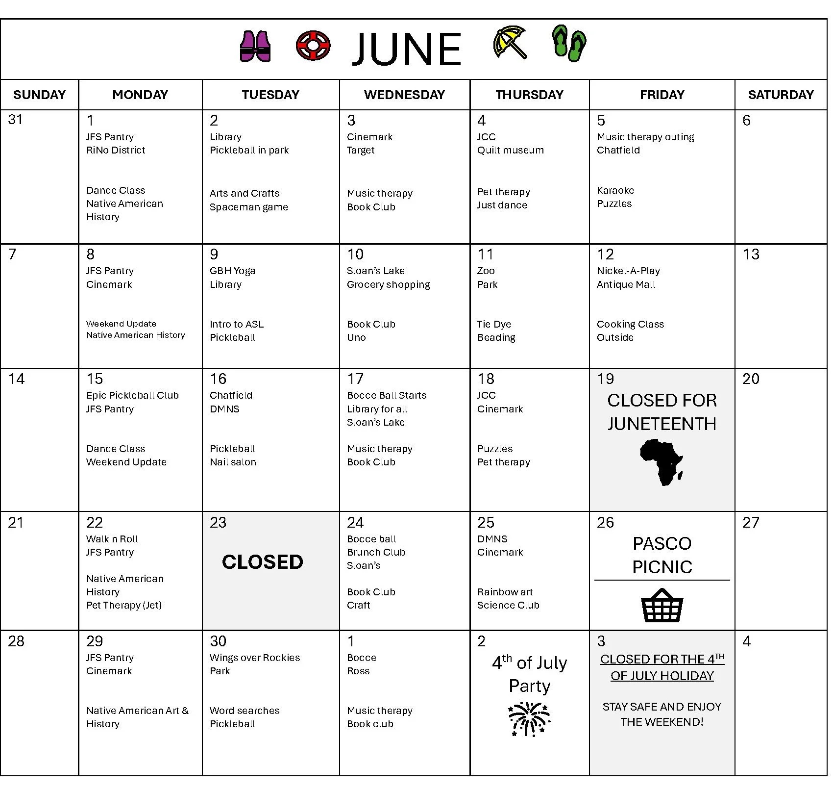 June ACE Activity Calendar