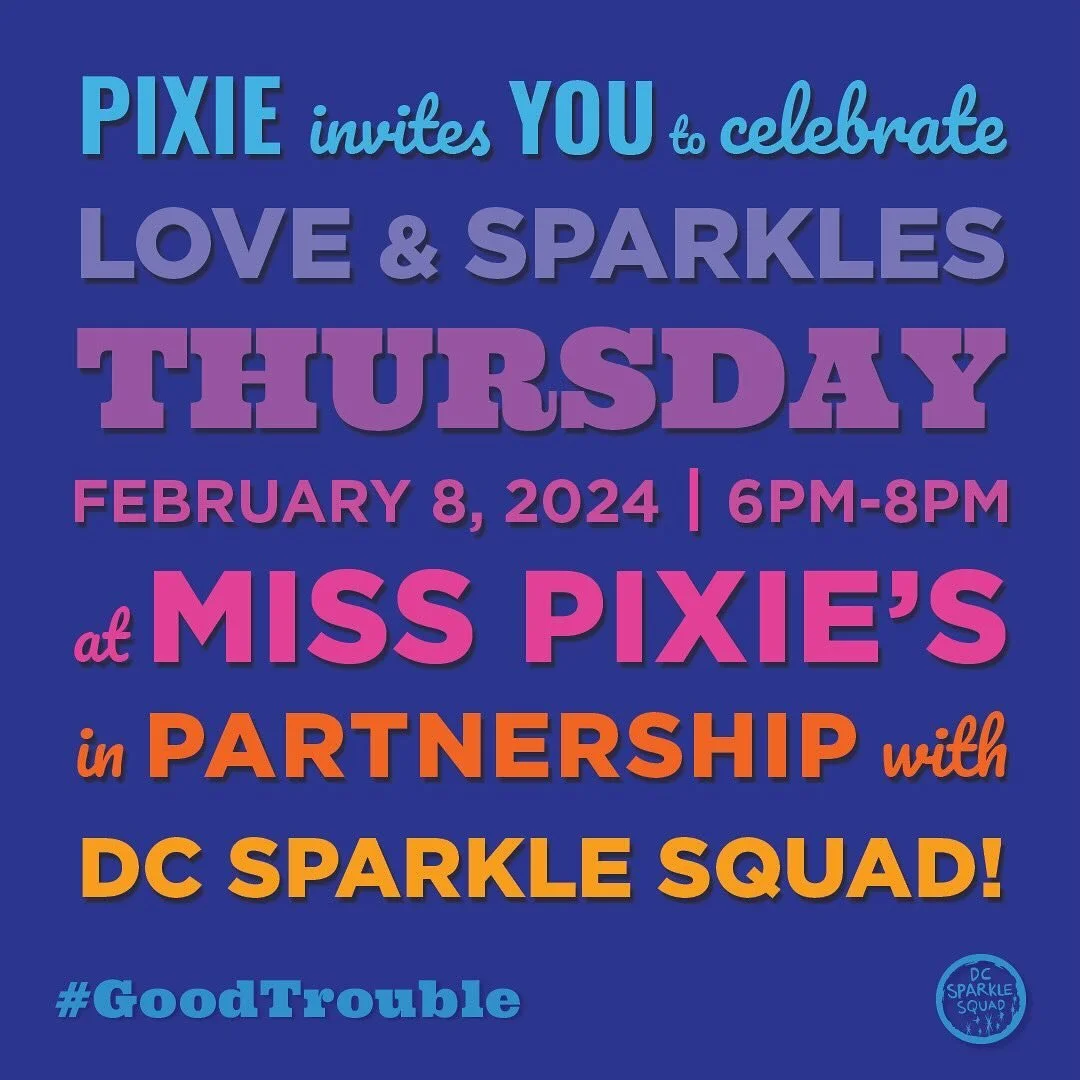 happening tomorrow at @misspixiesdc !! come say hi! 
we&rsquo;re launching our LOVE/VOTE t-shirts! 
✨🩷 LOVE &amp; SPARKLES 🩷✨
THURSDAY, FEBRUARY 8, 2024 | 6PM-8PM 
at MISS PIXIE&rsquo;S&hellip; sparkles + beats + snacks