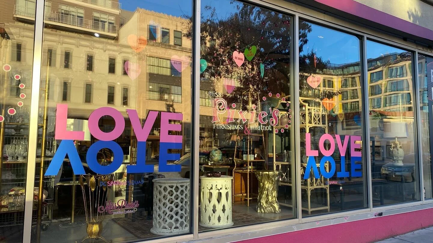 thank you @misspixiesdc for helping us launch our LOVE/VOTE shirts! on sale now at miss pixies on 14th street in washington dc! 🩷✨🩷🩷✨💜🗳️💜✨🩷🩷✨🩷