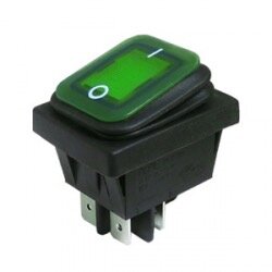 Green Illuminated Waterproof Switch, On/Off DPST