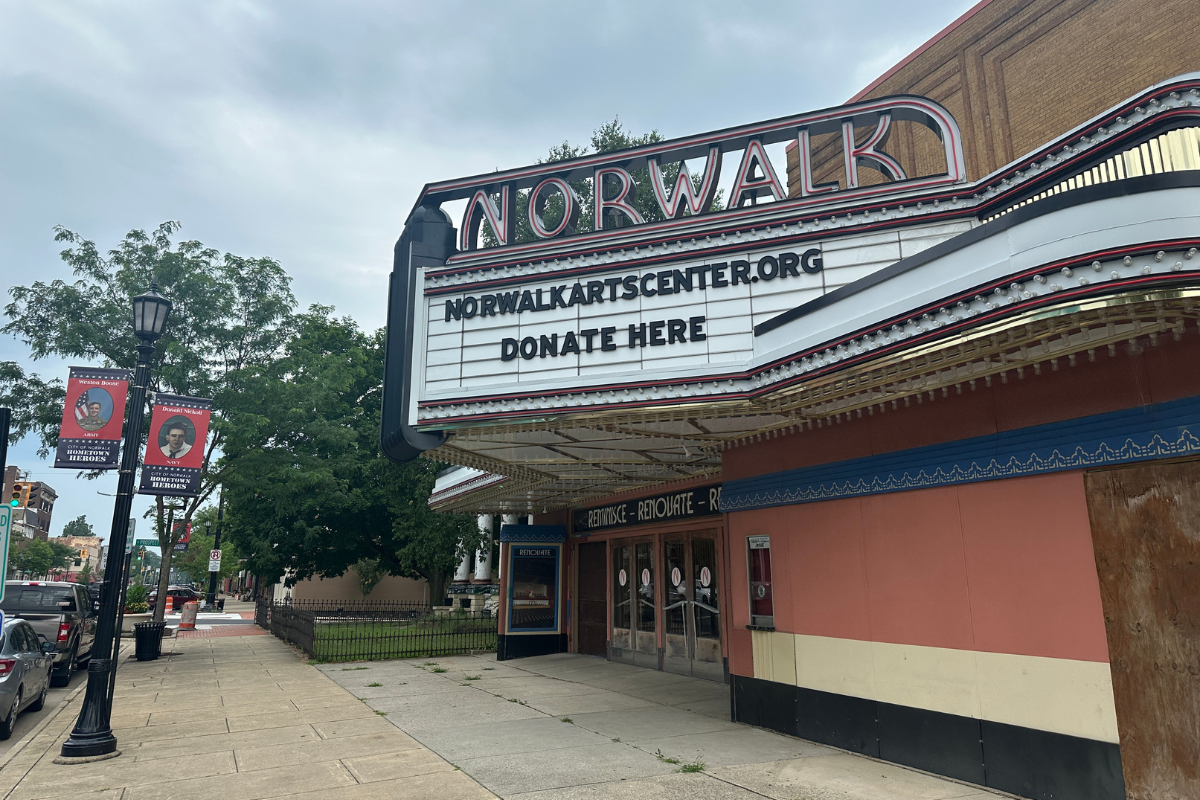 The marquee of the historic Norwalk Theatre in Norwalk, Ohio