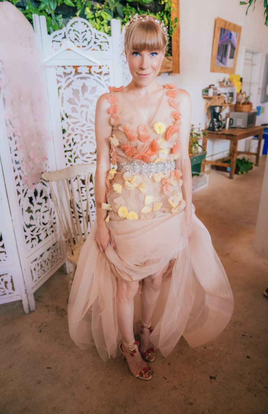   Actress Emma Myles Wearing Marchesa Notte On Her Wedding Day  
