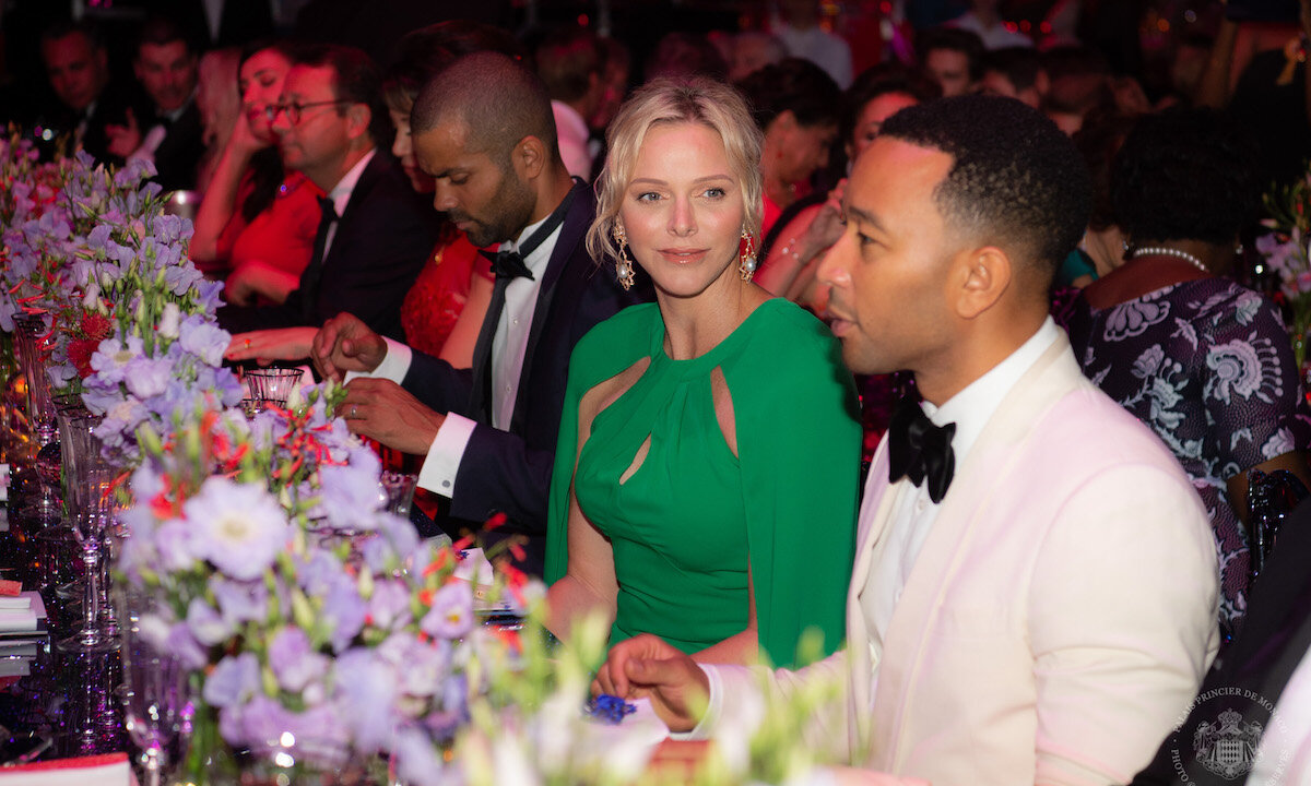   Princess Charlene Of Monaco At The 71st Monaco Red Cross Gala Wearing Marchesa Notte  