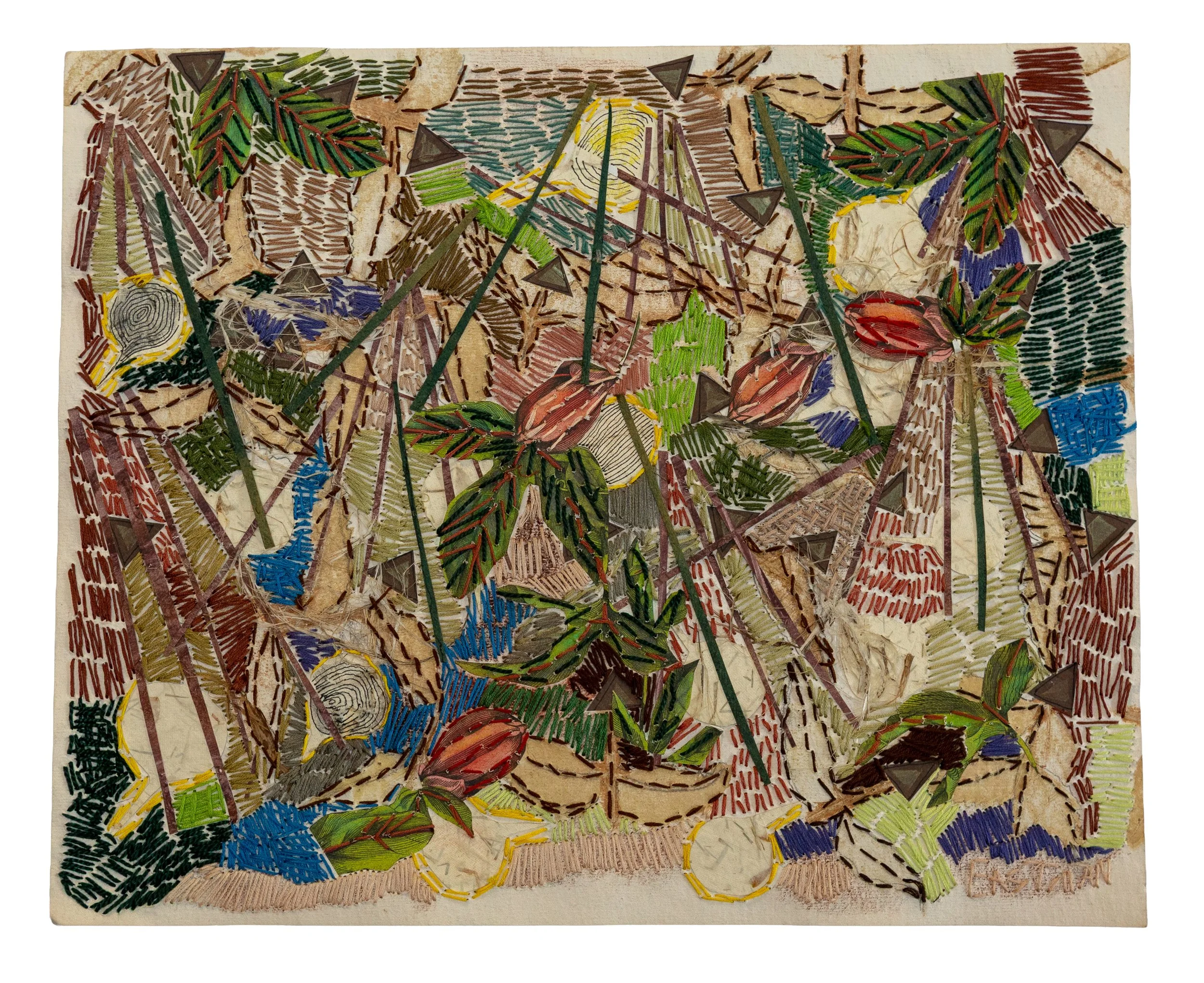Botanicals 18"W x 13"H Maple frame $550—handmade paper and silk cotton thread