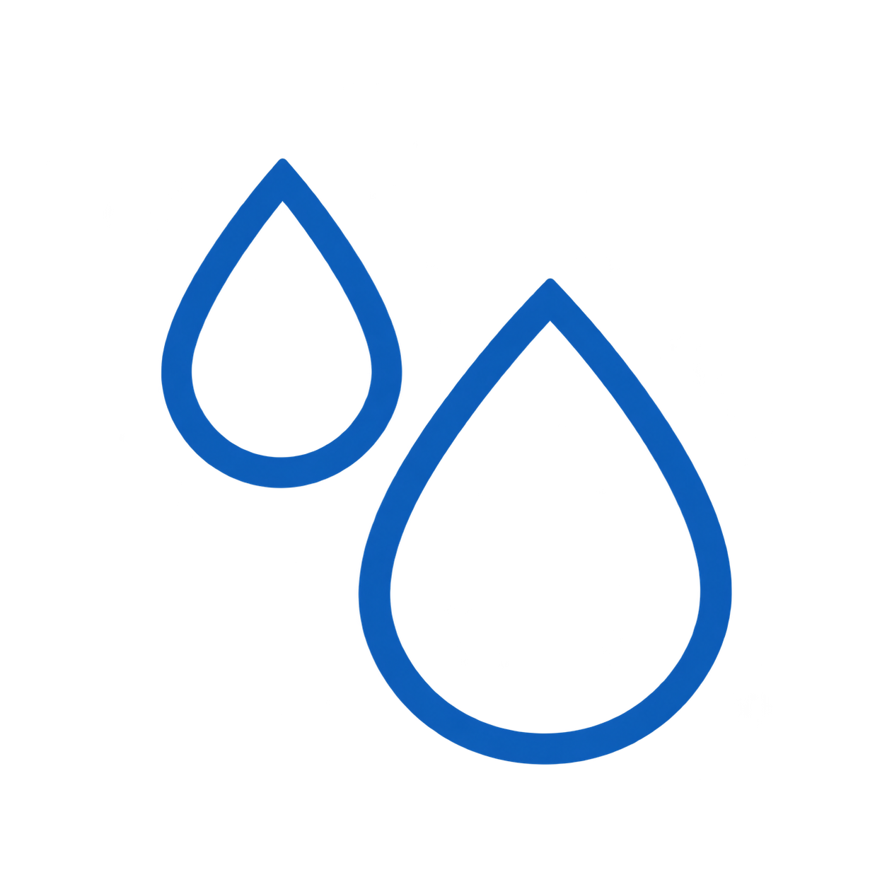 Two blue water droplet icons, one larger and one smaller, on a black background.