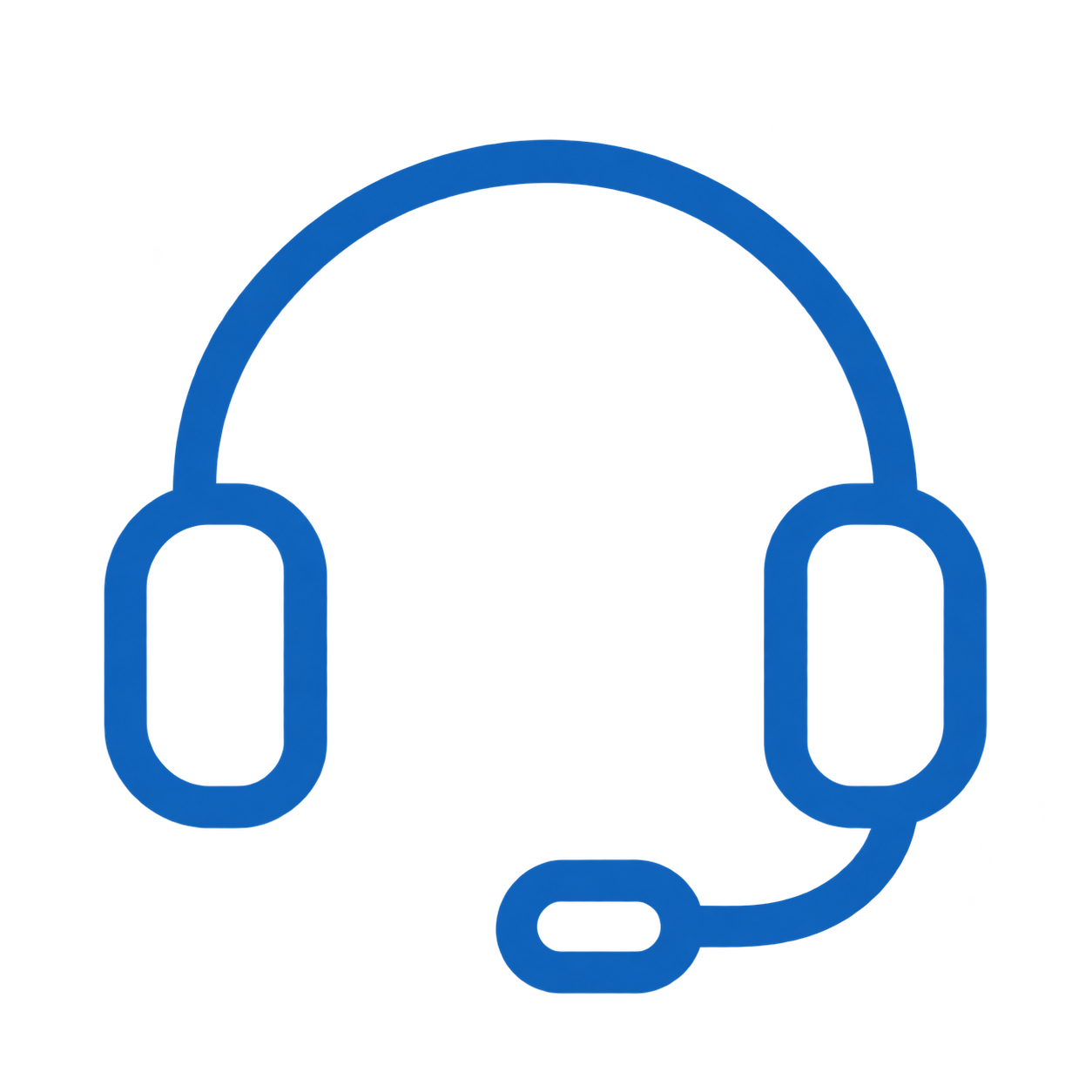 Blue digital icon of a headset with a microphone