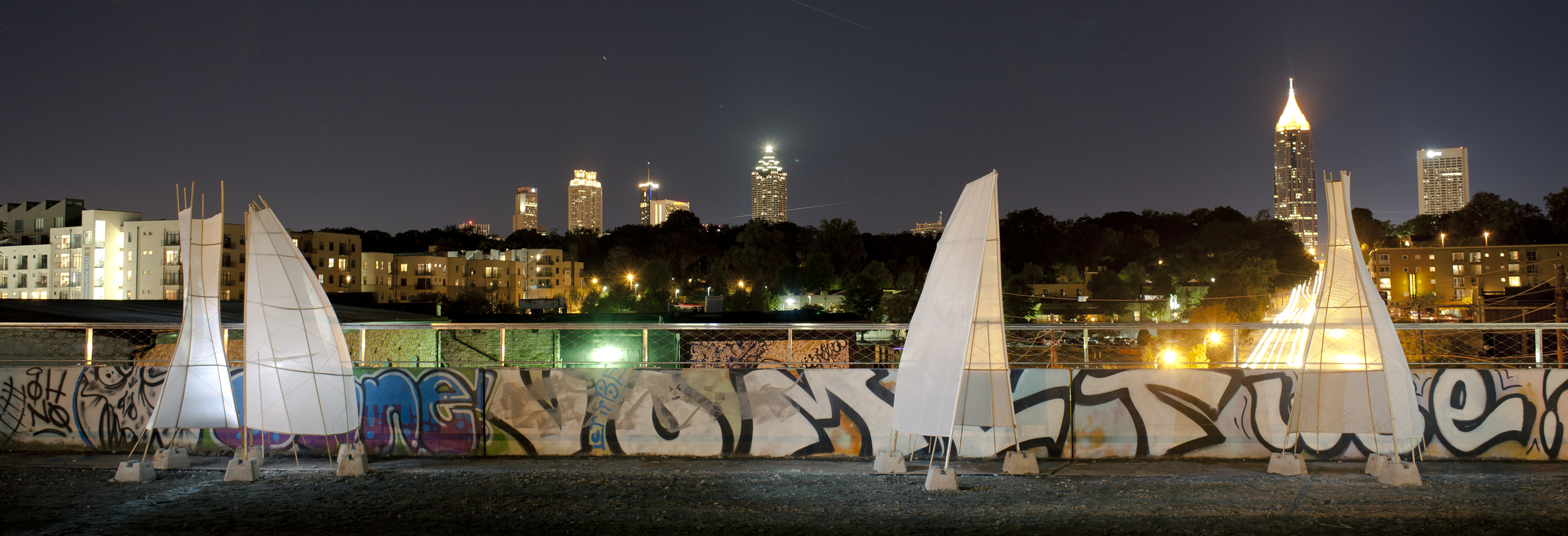   This public art project was a part of the 2012 Art on the Beltline exhibit in Atlanta. &nbsp;The structures acted as beacons, glowing at night, and were arranged in groups as though they are characters interacting.  