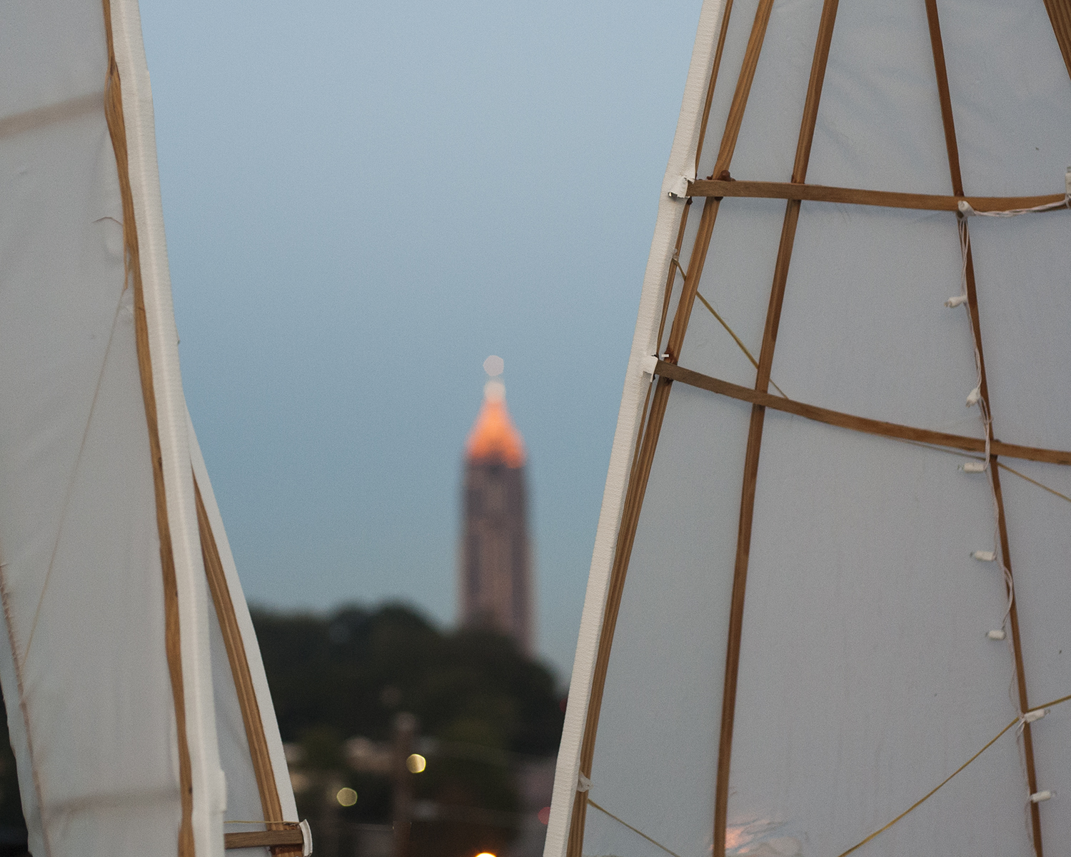   These fabric structures are inspired by skin-on-frame boats, and are made in a similar way. &nbsp;The ribs are steam-bent white oak, the stringers are longleaf pine and the fabric is dacron, sourced from a home-built aircraft supply store.&nbsp;  