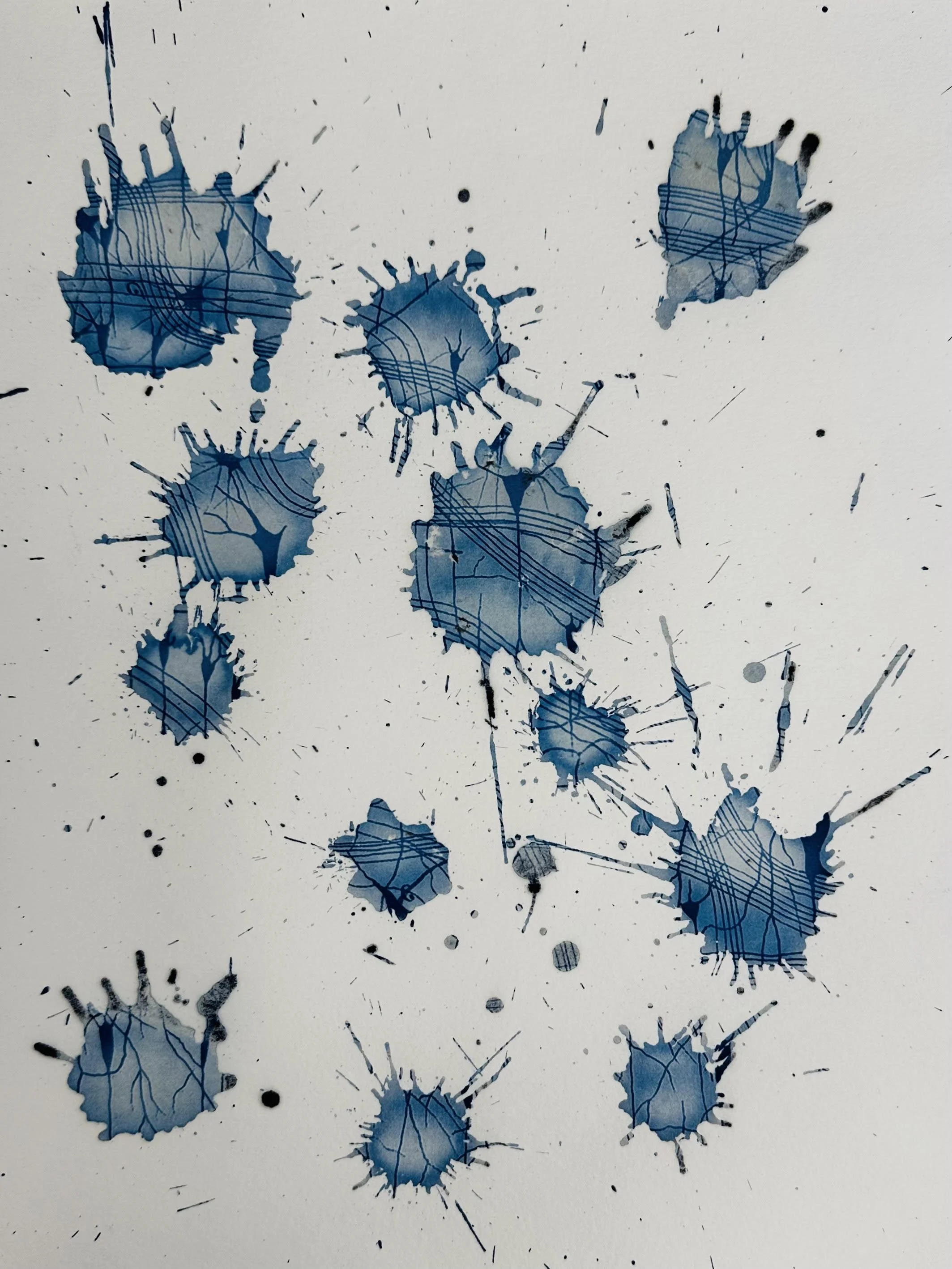 Dropping Neurons, cyanotype, 9 x 12 in, 2023, NFS, © Sara Sicona, Trumbull, Connecticut