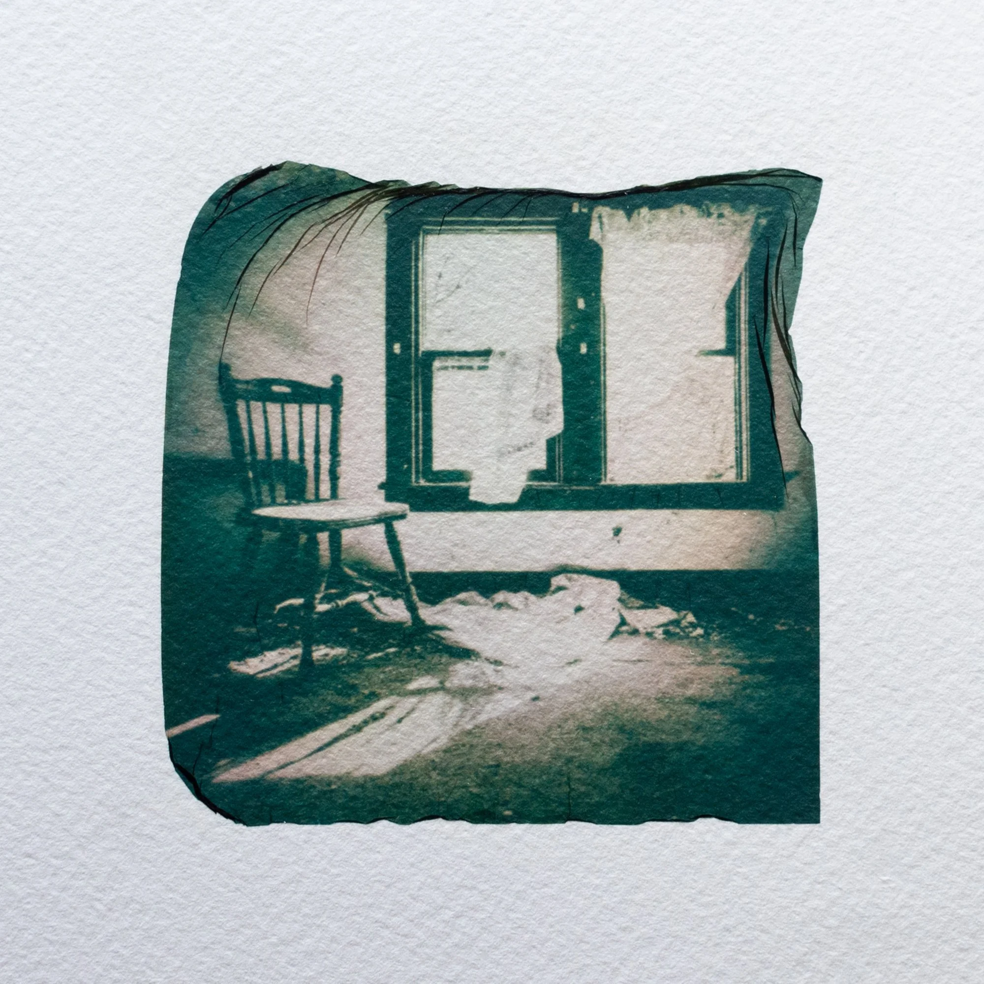 Shroud No. 2, polaroid emulsion lift on watercolor paper, 10 x 10 in, $350, 2025, © Rebekah Alviani, Sylva, North Carolina