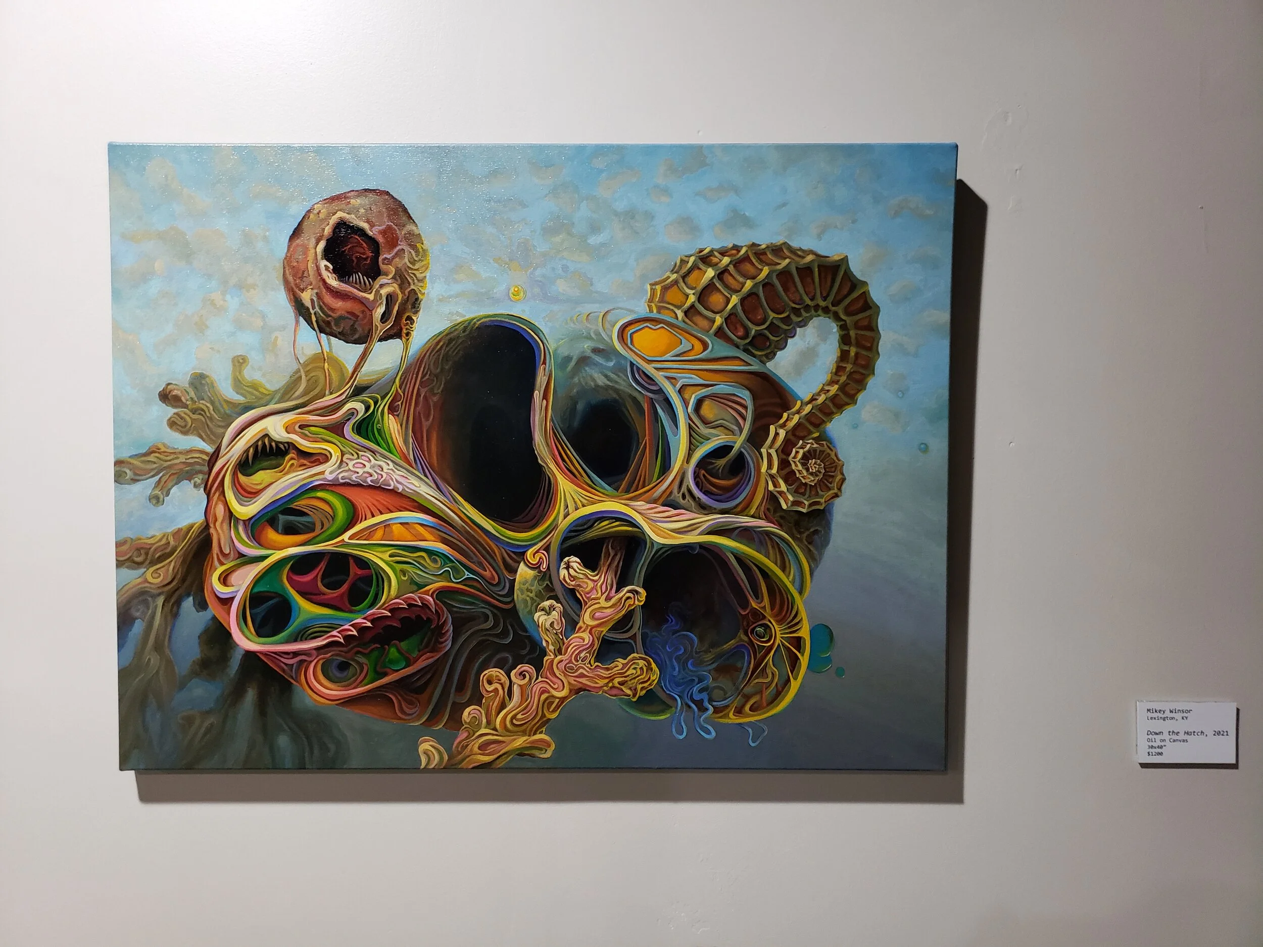 Mikey Winsor, Lexington, KY, Down the Hatch, 2021, Oil on Canvas, 30in x 40in - $1200.