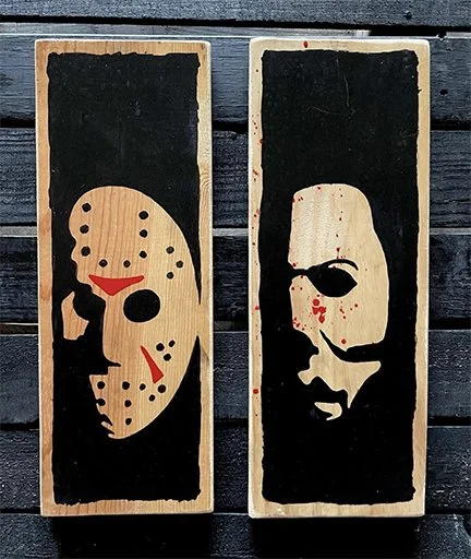 'Jason & Mike' - acrylic on scrap wood - 14 x 6" - 2021
