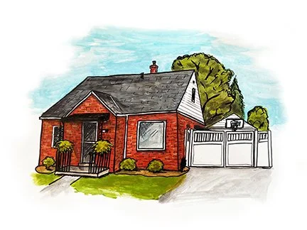 'Birney House' - acrylic + ink on paper - 9x12" - 2025