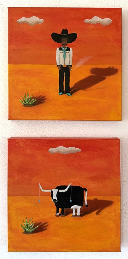 'Cowboy & Steer' - acrylic on canvas - 12 x 12" ( x2 ) - 2026