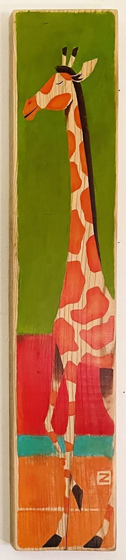 'Collins Family Spirit Animals -Giraffe' - acrylic on reclaimed ash wood - 40 x 7.5" - 2026