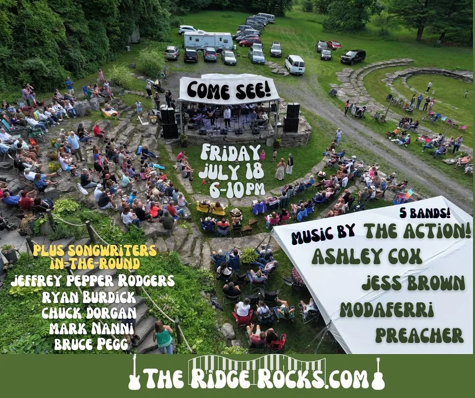 It's going to be a beautiful night of homegrown original music al fresco at @theridgerocks in Chittango! I'm playing the opening round at 6 pm and then probably a tune or two later. So looking forward to hearing and hanging with all these fine songwr
