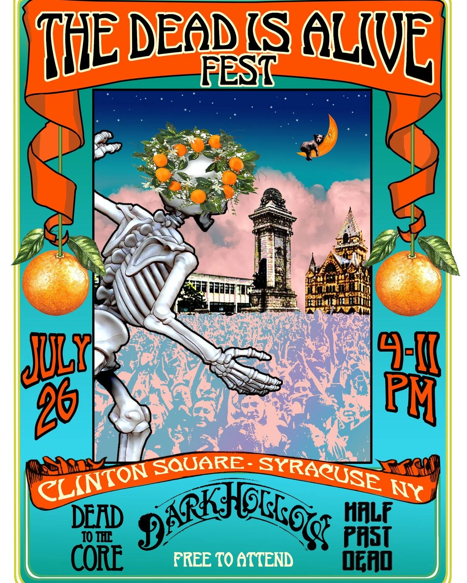 Saturday 7/26 The Dead Is Alive Fest, Clinton Square, Syracuse.
@deadtothecoreband plays 4 to 5:30, followed by @halfpastdeadcny and @darkhollowmusic 
See you there!

#gratefuldead