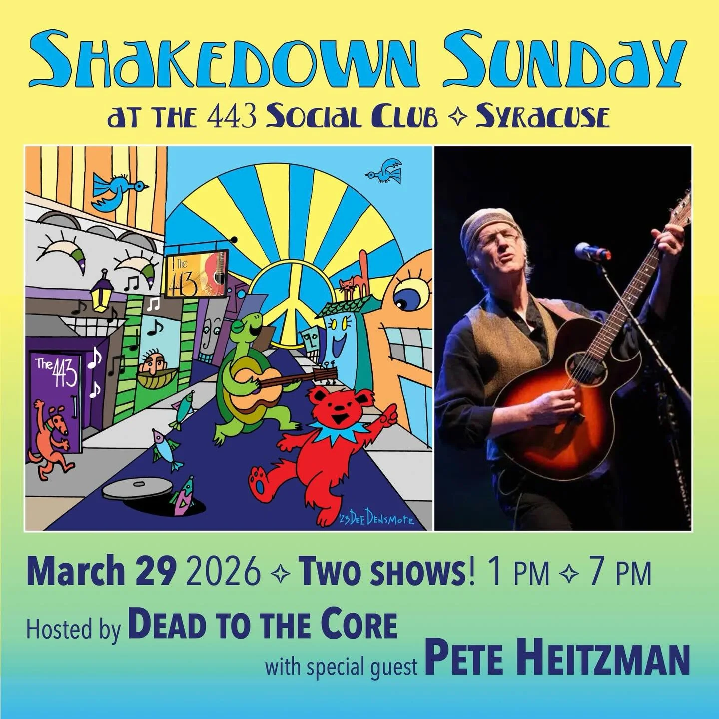 Counting down the days until a special Shakedown Sunday double header on 3/29 with guitar wizard Pete Heitzman. The matinee sold out in a flash, but a couple of seats have opened up, and a handful are available for the evening show as well. 

Grab a 