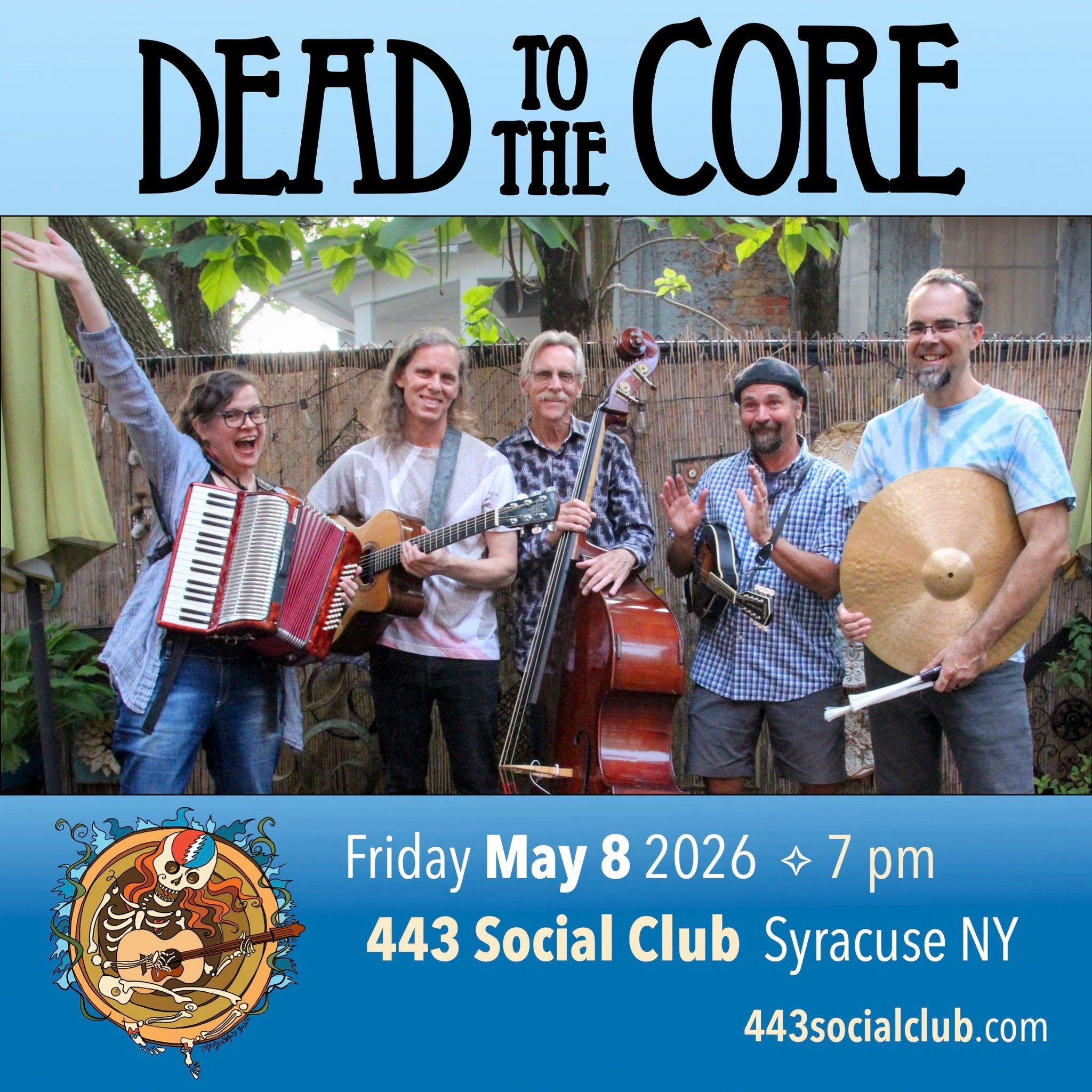 Up next at @443socialclubcny in Syracuse.
5/8 Dead to the Core quintet &mdash; one bar seat left!
6/29 Shakedown Sunday with special guest @chrisnificenteves &mdash; just announced!
🎟️ 443socialclub.com