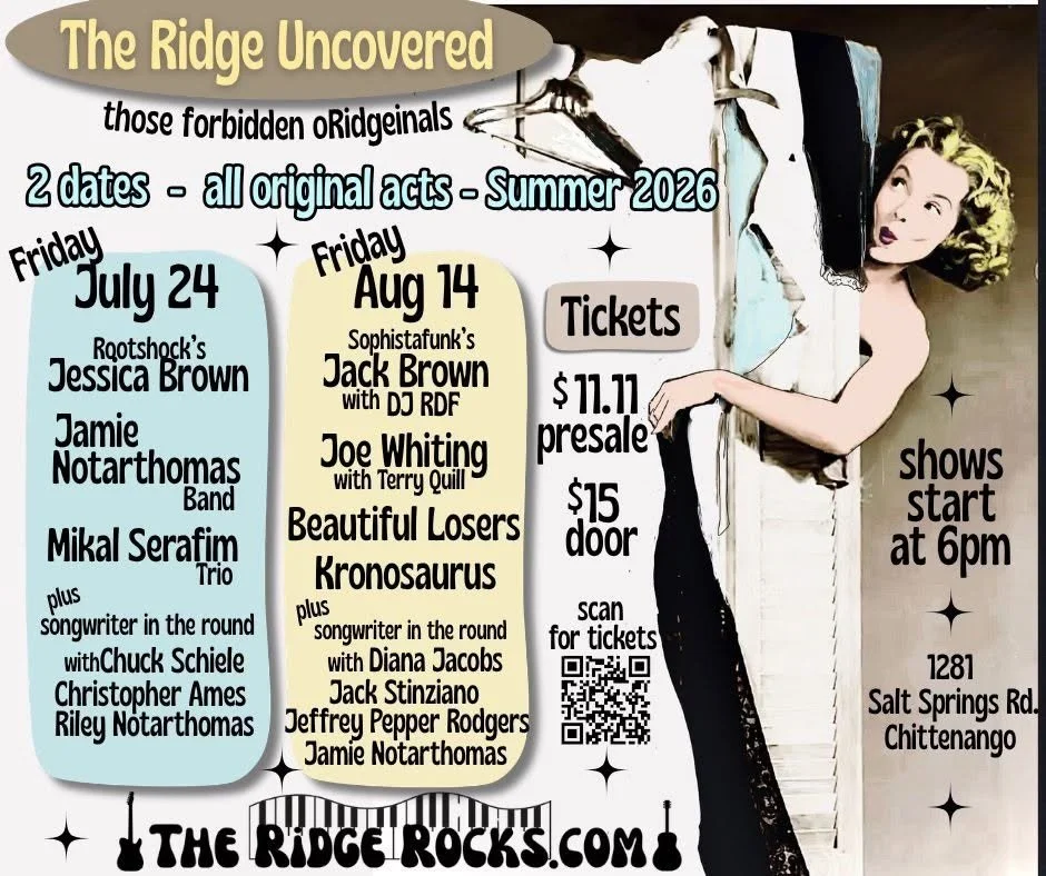 Friday 8/14 I&rsquo;m excited to join a bunch of great CNY songwriters for a celebration of homegrown original music at @theridgerocks in Chittenango NY.