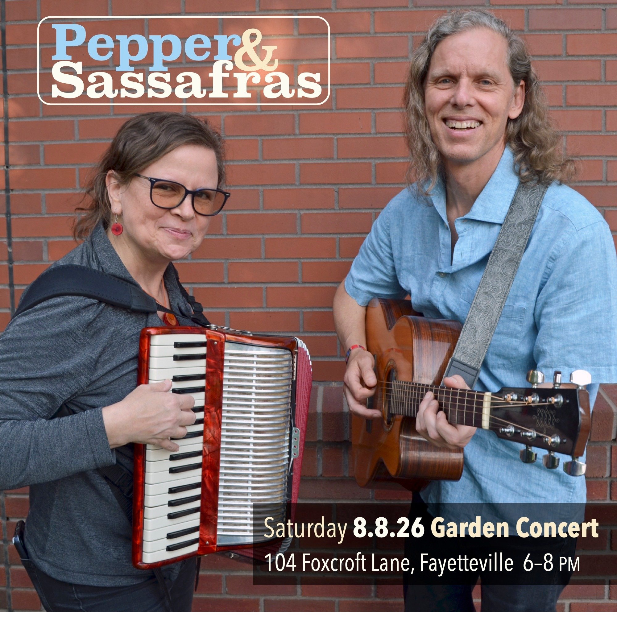 Fingers crossed for Saturday's weather. We love playing this backyard series!
8/8 Price Press Garden Concert, 104 Foxcroft Lane, Fayetteville NY, 6&ndash;8 pm.
Suggested donation $15-$20. Bring a lawn chair.

#pepperandsassafras #acousticduo #acousti