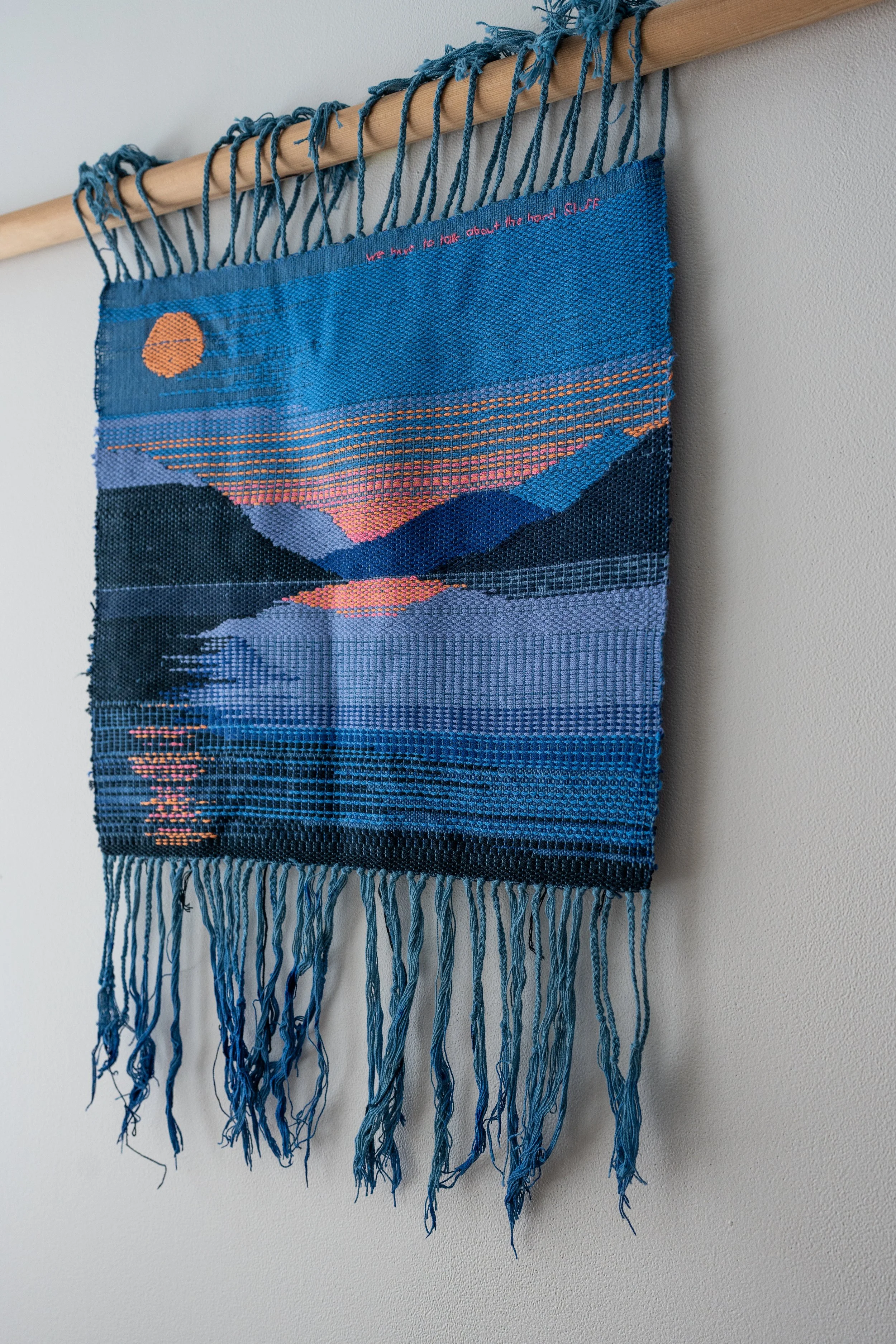 "we have to talk about the hard stuff", cotton weaving, 30 x 40", (2021)