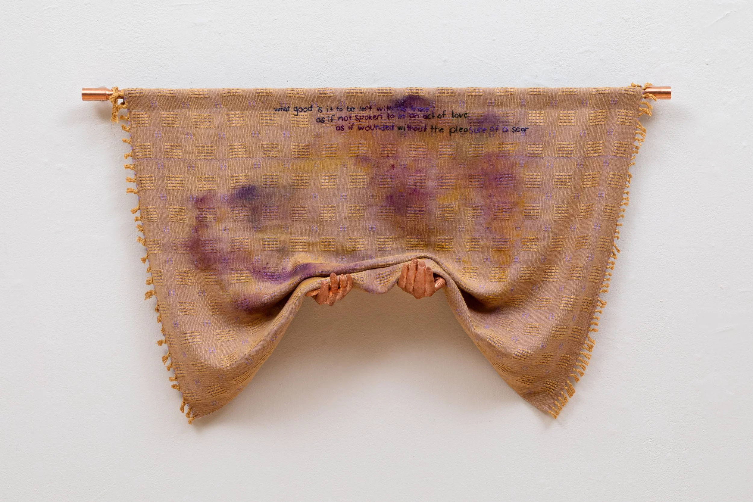 "I make the same mistakes over and over", 30 x 60”, cotton x bamboo weaving & copper cast (2024)