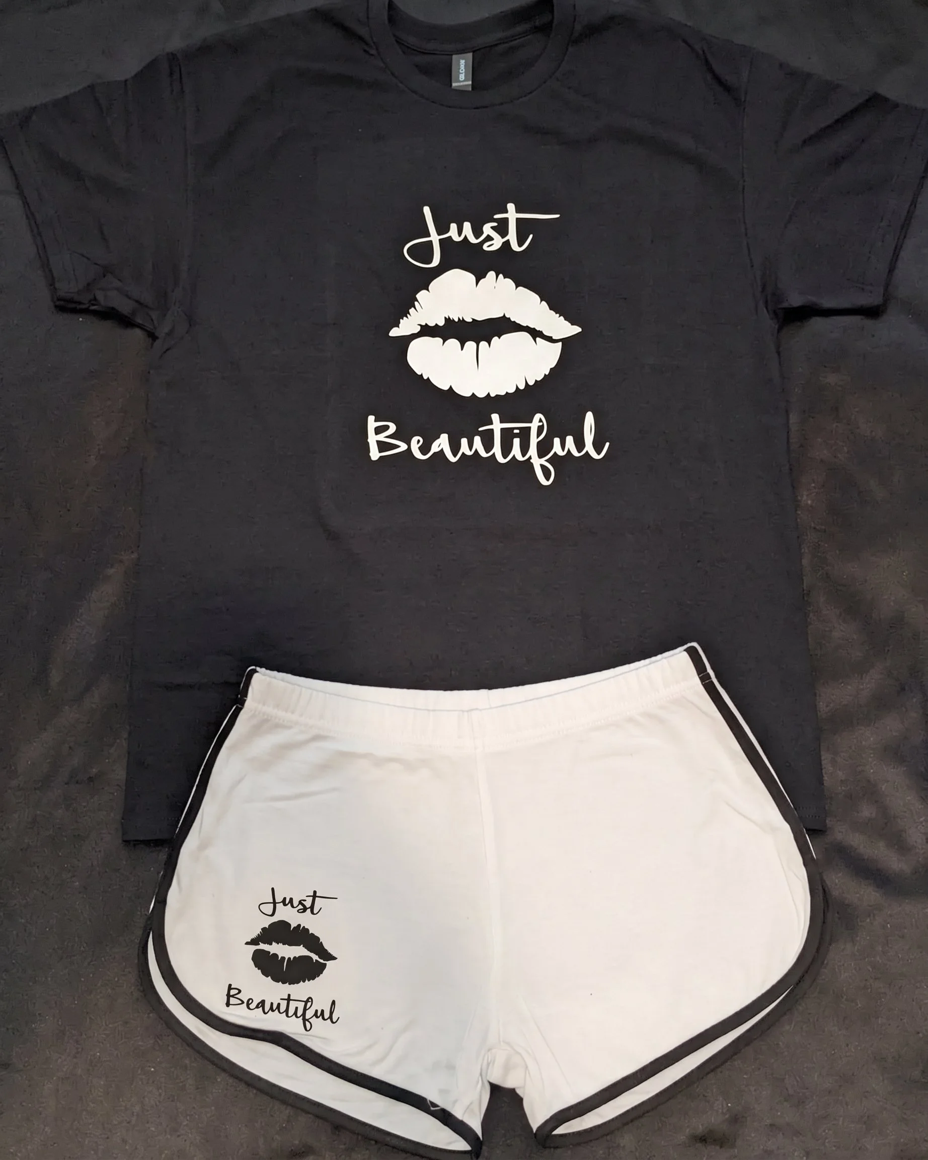 Just Beautiful Black Tee & White Shorts Set