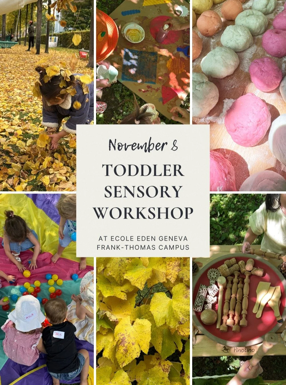 🍁 Family Workshop (Ages 2–4)
🗓️ Date: Saturday, November 8
📍 Location: École Eden – Frank-Thomas Campus (Frank-Thomas Road, 1208 Geneva)
🗣️ Language: English
Join us for a joyful, hands-on experience designed for little explor