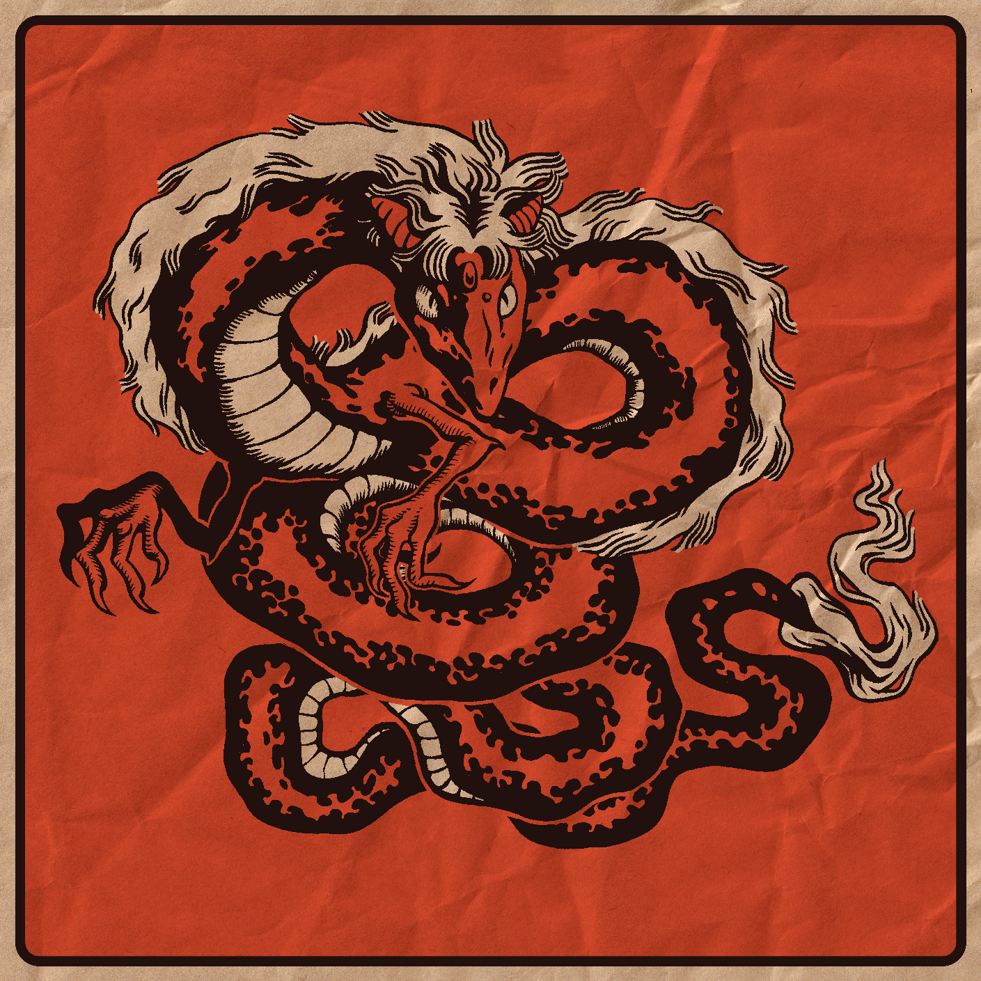 Red Dragon, 2020 // ink on paper with digital color and texture