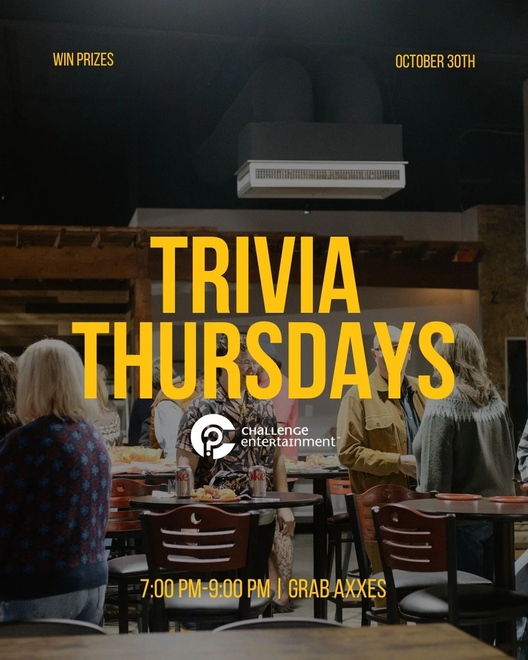 🔥 TRIVIA NIGHT IS HERE 🔥

Tonight from 7&ndash;9 PM at Grab Axxes, test your knowledge and compete for prizes, $50 for first, $25 for second, $10 for third. Teams of any size are welcome, smaller squads get a bigger share. College Night is still on