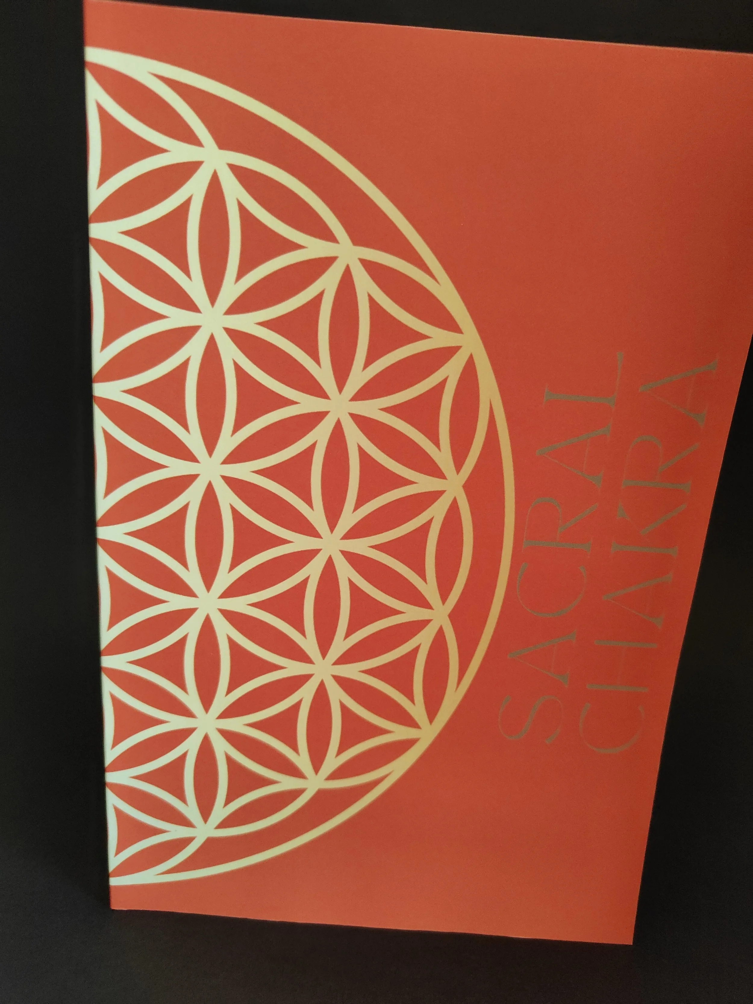 A red and orange card with a white geometric pattern of interlocking circles, and the words 'SAGEWAY CATERING' printed in gray vertically.