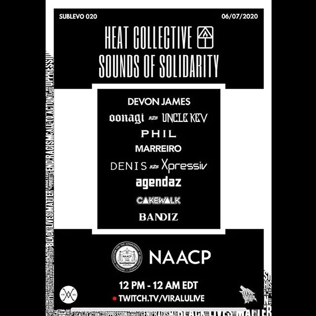 Sounds of Solidarity 
A 12 hour livestream fundraiser donating to the @naacp 
Please join us Sunday 6/7/20 noon-midnight to support our cause and help spread awareness.

There will be moments of silence during this event with inspirational messages f