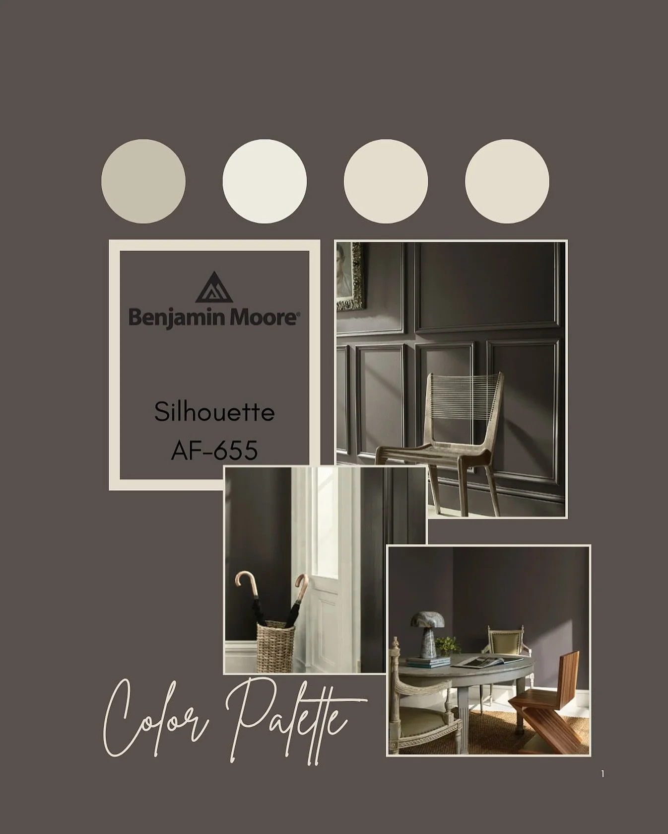 Introducing Silhouette! @benjaminmoore 2026 color of the year! &ldquo;Reminiscent of tailored suiting, this elegant color weaves rich espresso hues with refined notes of charcoal.&rdquo; We love it! What do you think?

#dianedurocherinteriors

@asidn