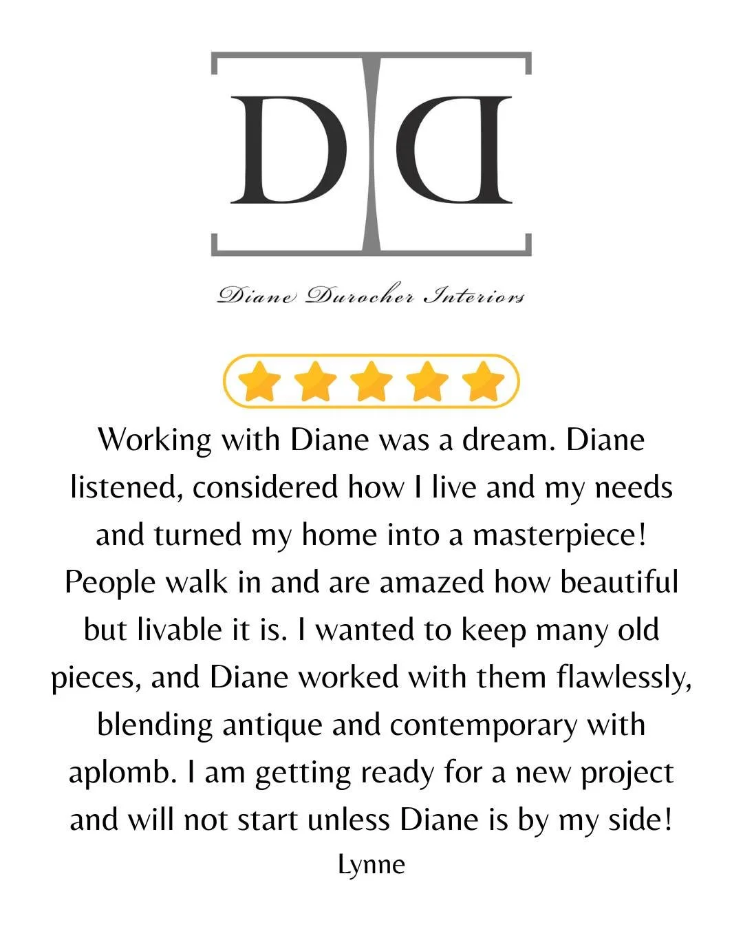 𝐓𝐞𝐬𝐭𝐢𝐦𝐨𝐧𝐢𝐚𝐥 𝐓𝐮𝐞𝐬𝐝𝐚𝐲 - Working with clients like you is exactly why we love what we do. Thank you for trusting Diane Durocher Interiors with your home and your vision. Creating a space that feels both beautiful and truly livable is a