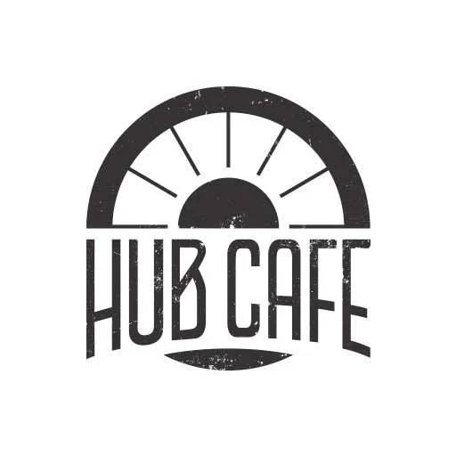 Hub Cafe logo with sunburst design