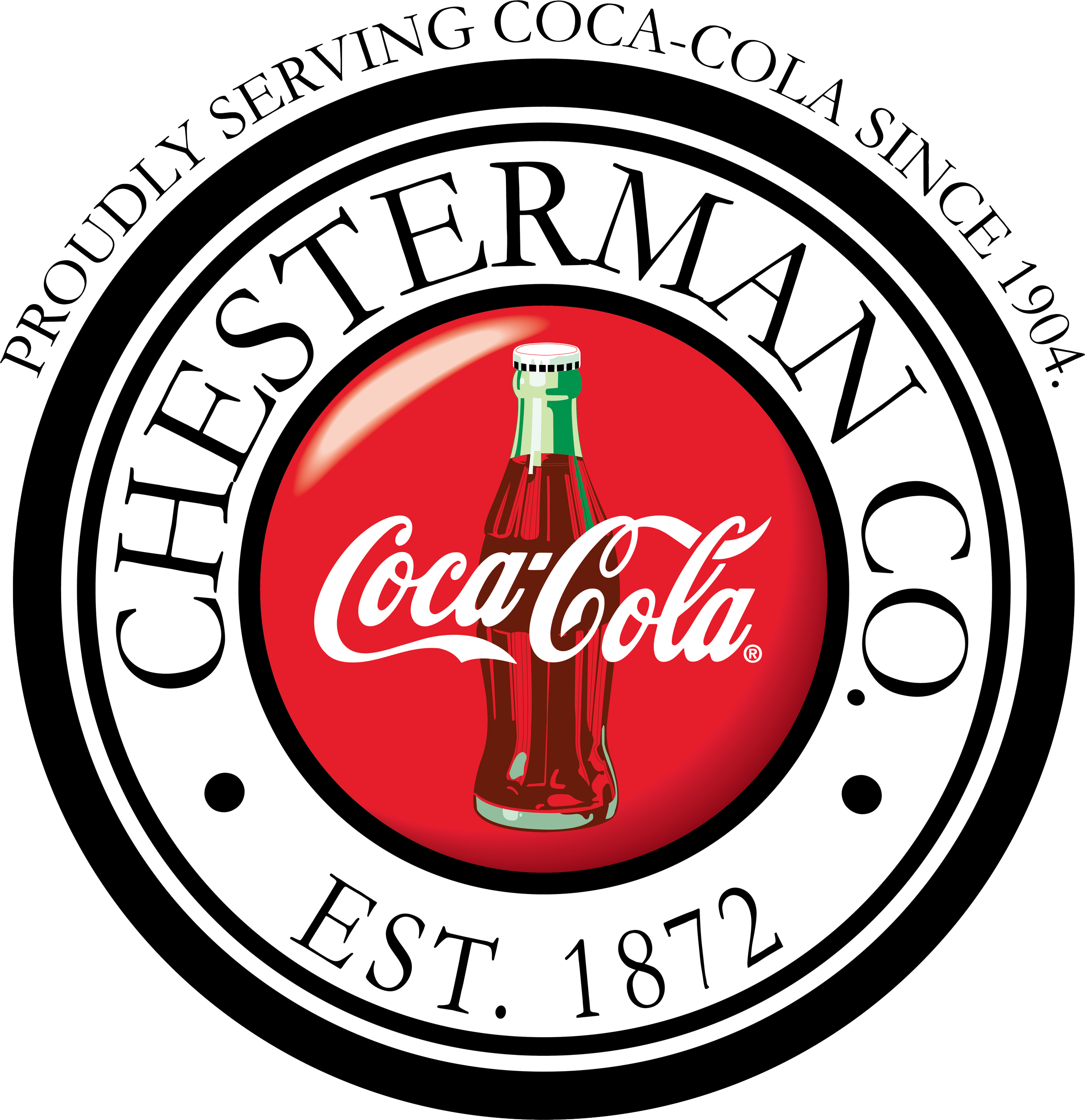 Chesterman Co. logo featuring a Coca-Cola bottle, established in 1872.