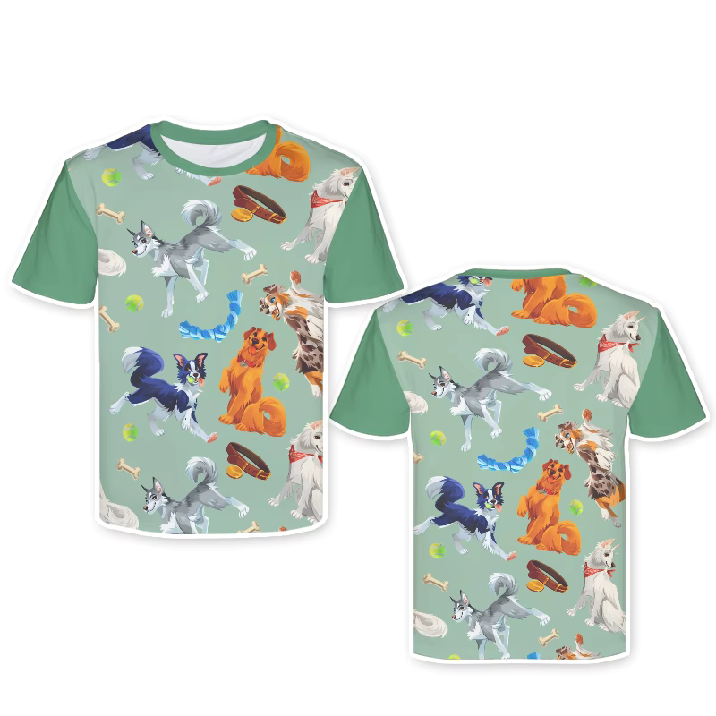 Green Dog Print Tshirt Dye Sublimation