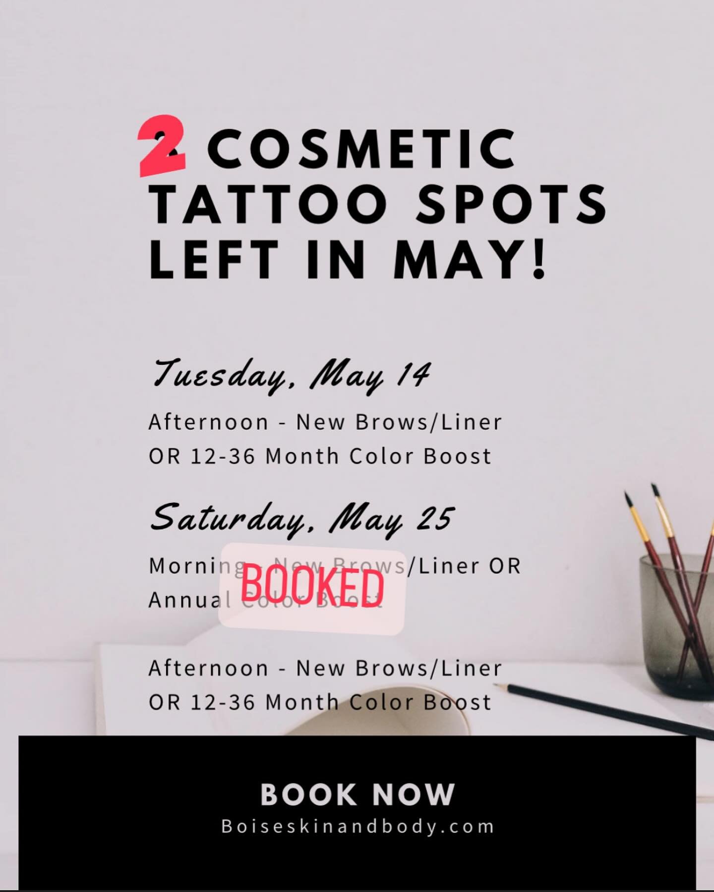 One down, 2 left! These are the LAST 2 permanent makeup slots left in May! I&rsquo;d love to see a new client or any of my lovely ladies in need of a maintenance appointment. 

Comment or DM for a DEEP discount on one of these time slots 💕. 

Boise 