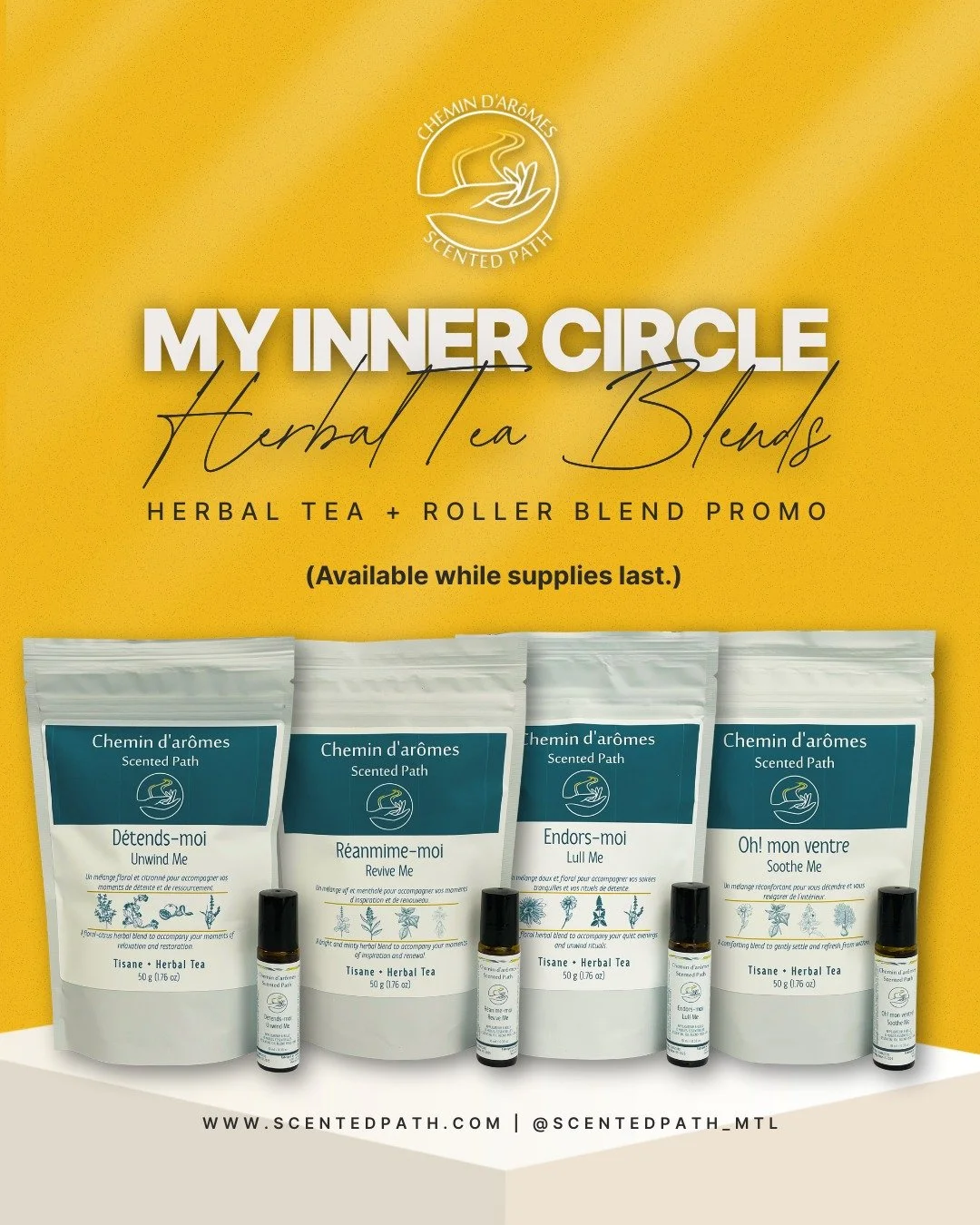 Haven’t met our herbal teas yet? 🍵🌿
Now’s the best time to sip your way into wellness.
With every purchase of our Inner Circle Herbal Tea Blends, you'll receive a complimentary matching roller blend — allowing you to support your